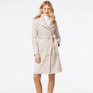 Ivanka Trump Long Herringbone Wrap Coat Cream/Tan